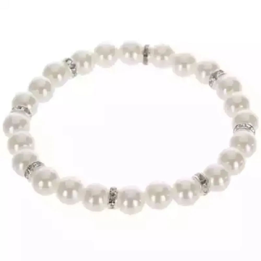 New Classic Rhinestone & White Pearl Stretch Bracelet